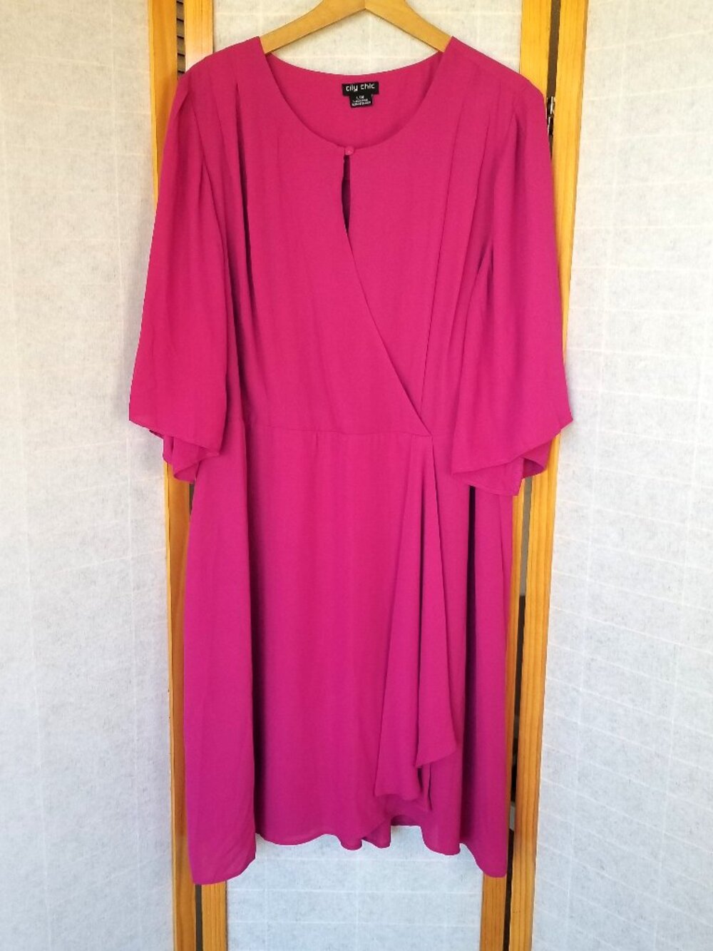 City Chic Jolie Faux Wrap Dress Dark Pink Size 20